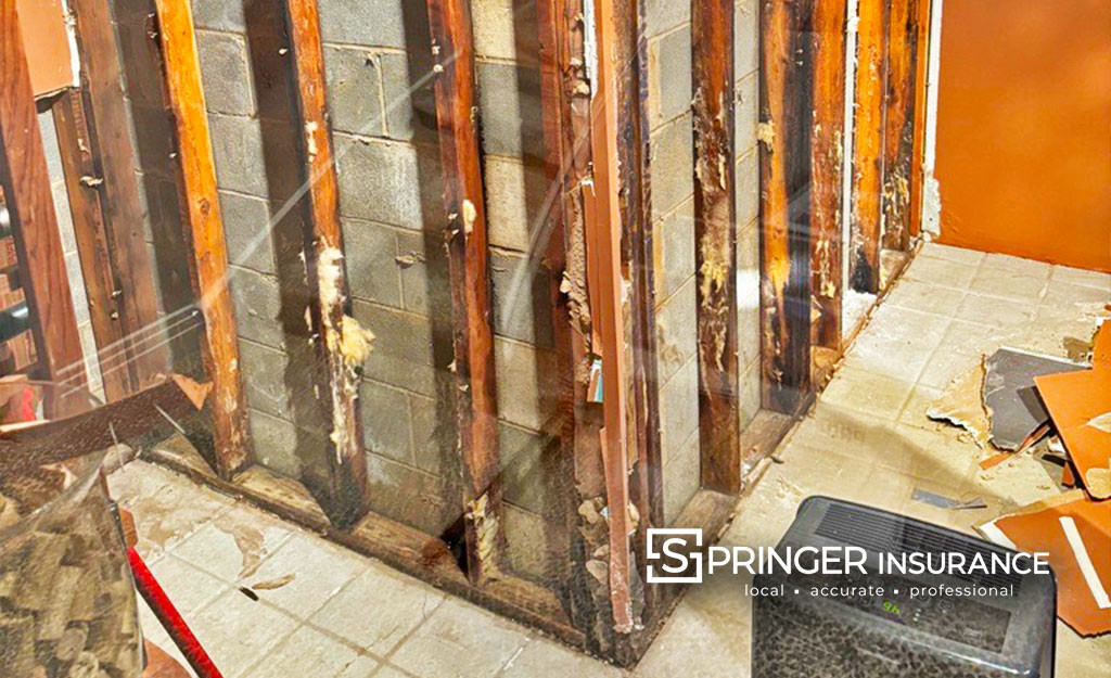 This damage was cause by incorrect downspouts - it was not covered by insurance!