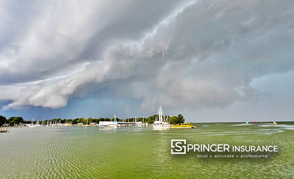 A storm sweeps over Deltaville on July 26, 2025