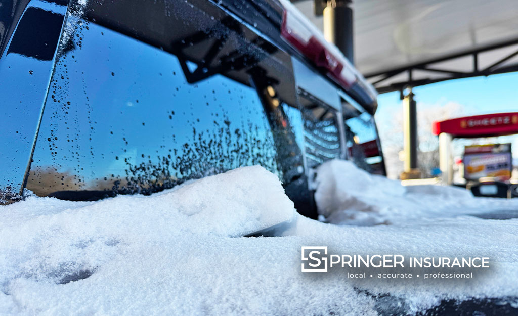 Ice build-up on the bed cover of a pickup